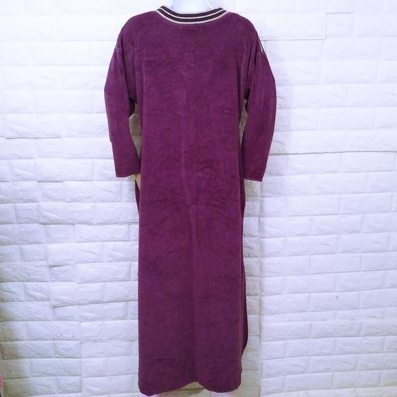 Vintage 90s Velour Loungewear Dress Pop-On Robe -S/M Metallic V-Neck Pockets - Picture 8 of 10